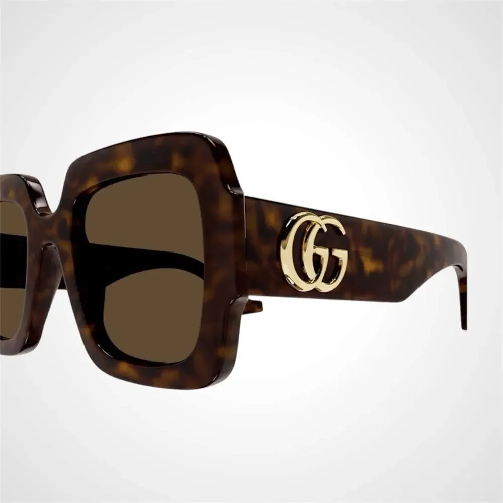 GUCCI Sunglasses New Brown Tortoise Square 50mm Gold Metal GG Logo Authentic